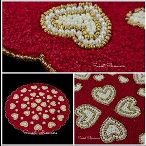Cupcakes Cashmere Valentine’s Day Red Heart Beaded Placemat Charger Centerpiece